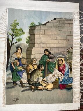 Handwoven Nativity Scene Tapestry Wall Hanging in Multi-Color